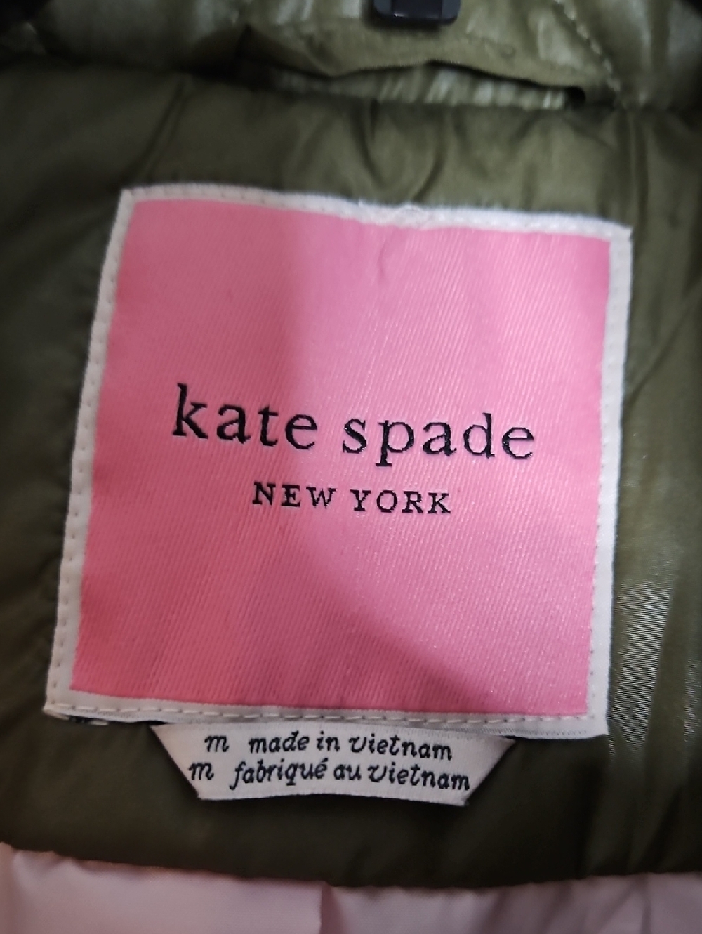 kate spade Olive Color Onion Quilted Drawstring Waist Puffer Jacket M - Picture 2 of 7